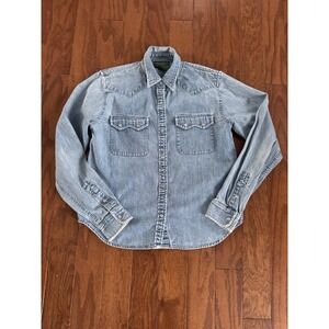 Lauren Jeans Ralph Lauren Pearl Snap Shirt Top Sz P/P Denim Embroidered Western